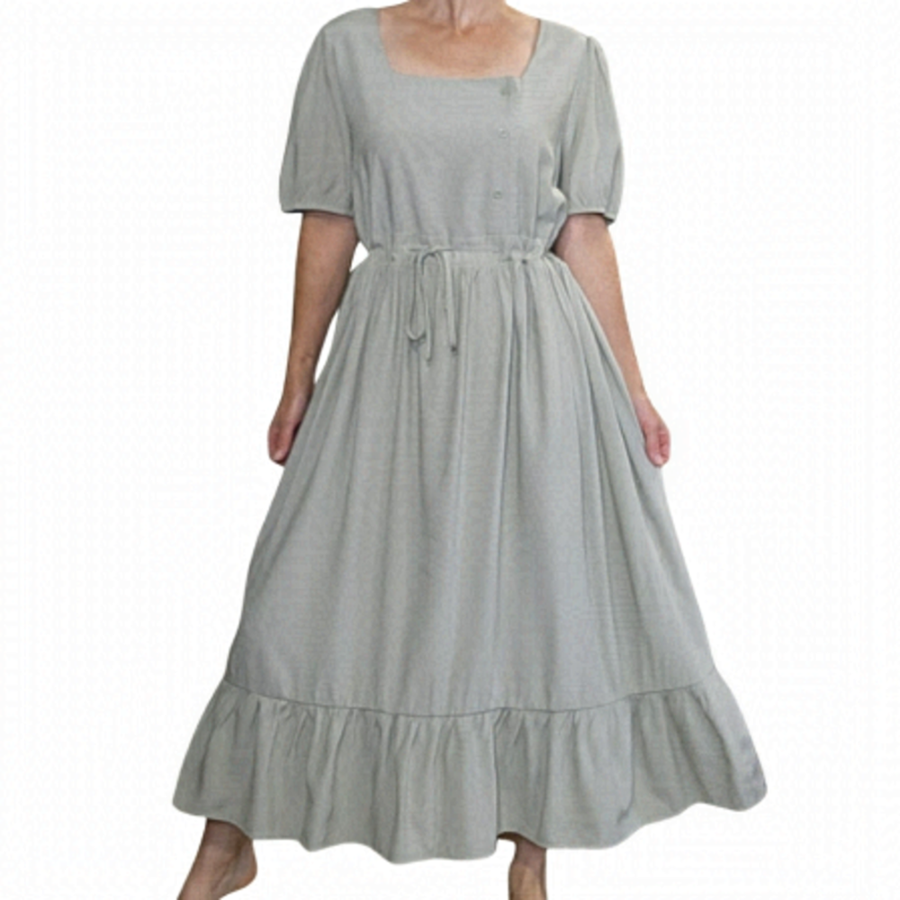 Midi dress Squared neckline soft green color puff sleeves DAZY Size M